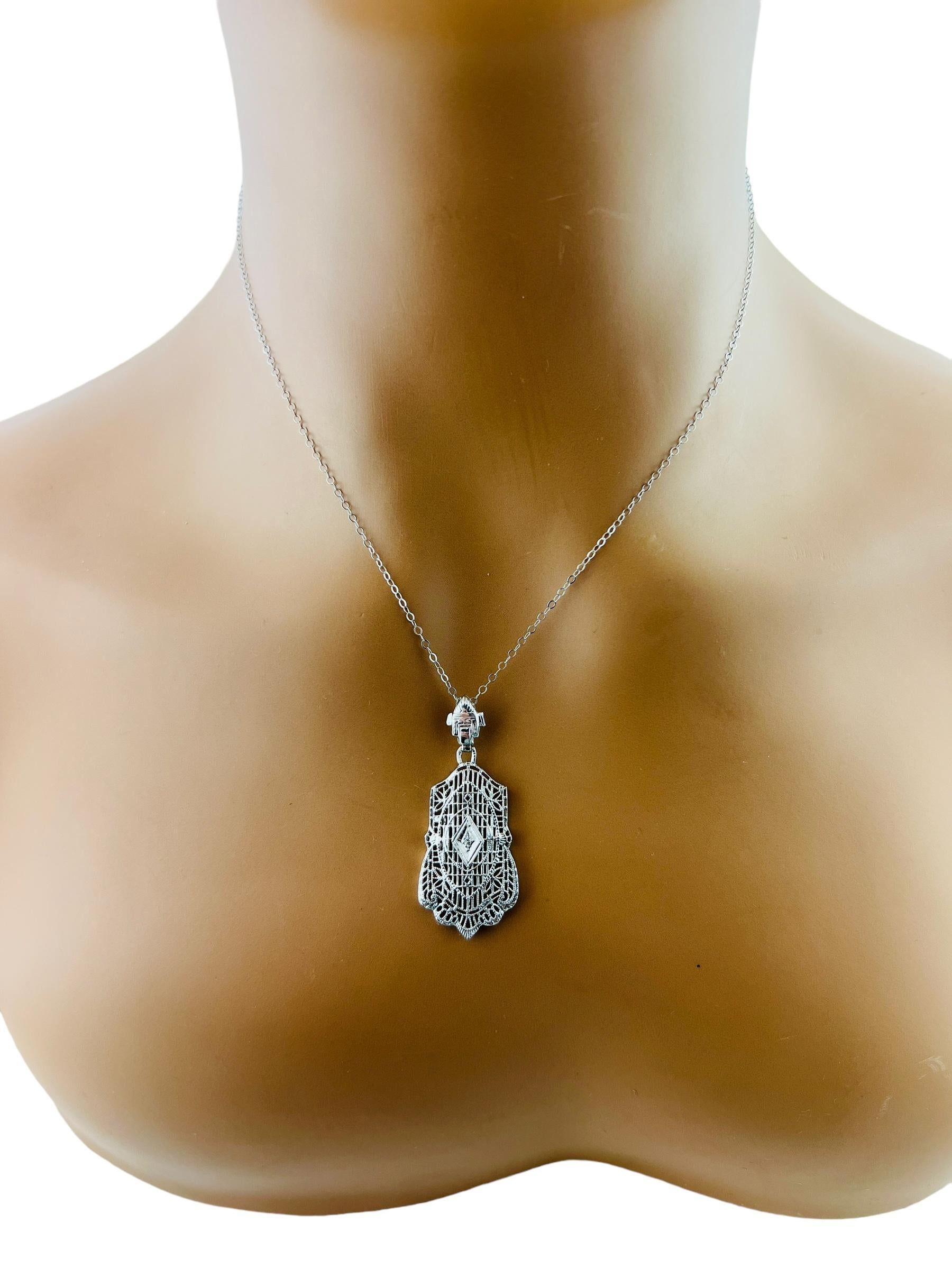 14K White Gold Diamond Filigree Pendant Necklace #16580 For Sale 5