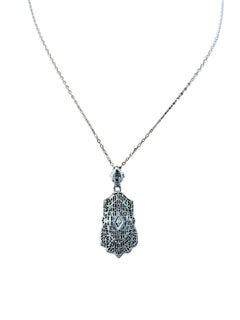14K White Gold Diamond Filigree Pendant Necklace #16580