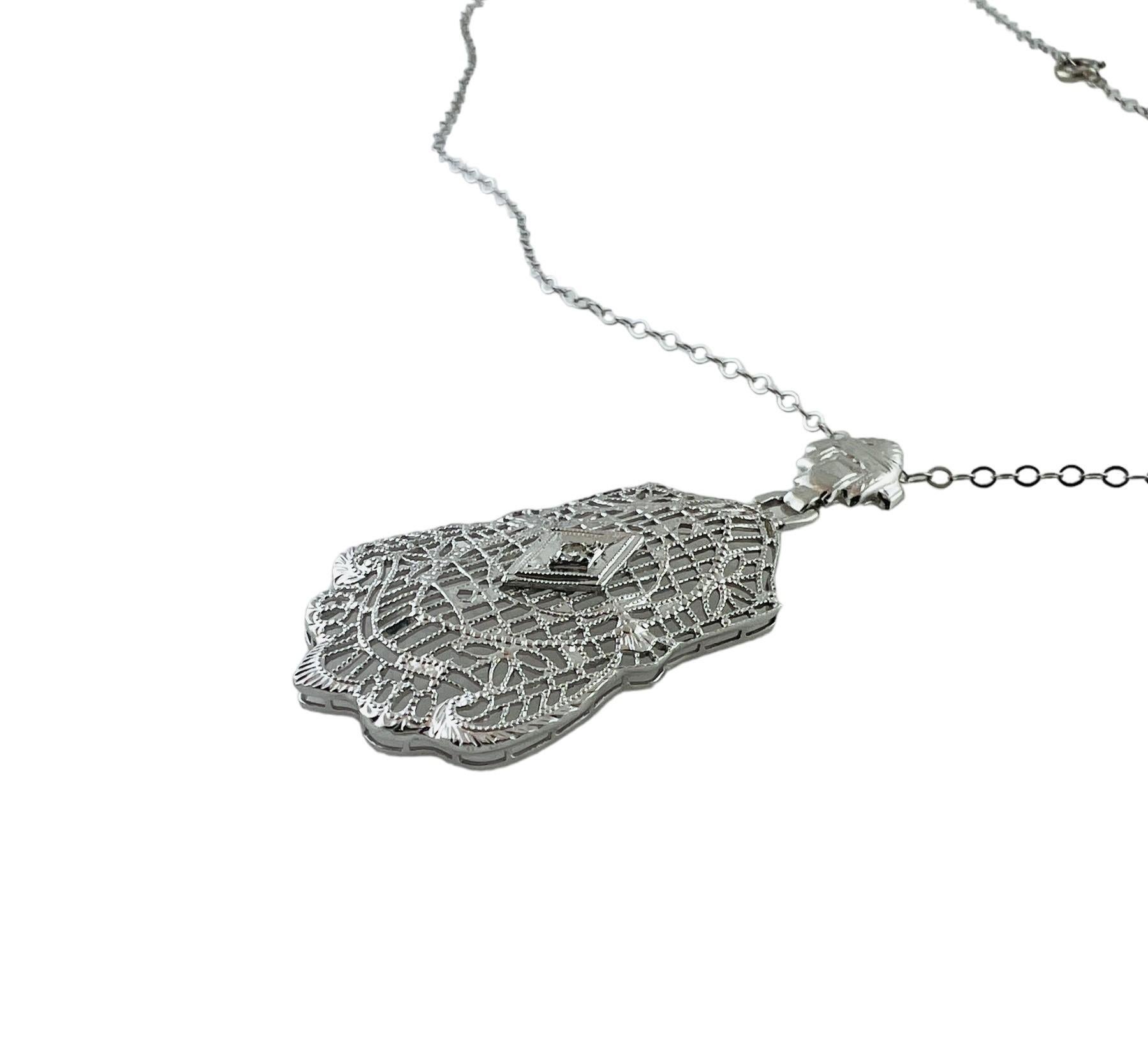 Women's 14K White Gold Diamond Filigree Pendant Necklace #16580 For Sale