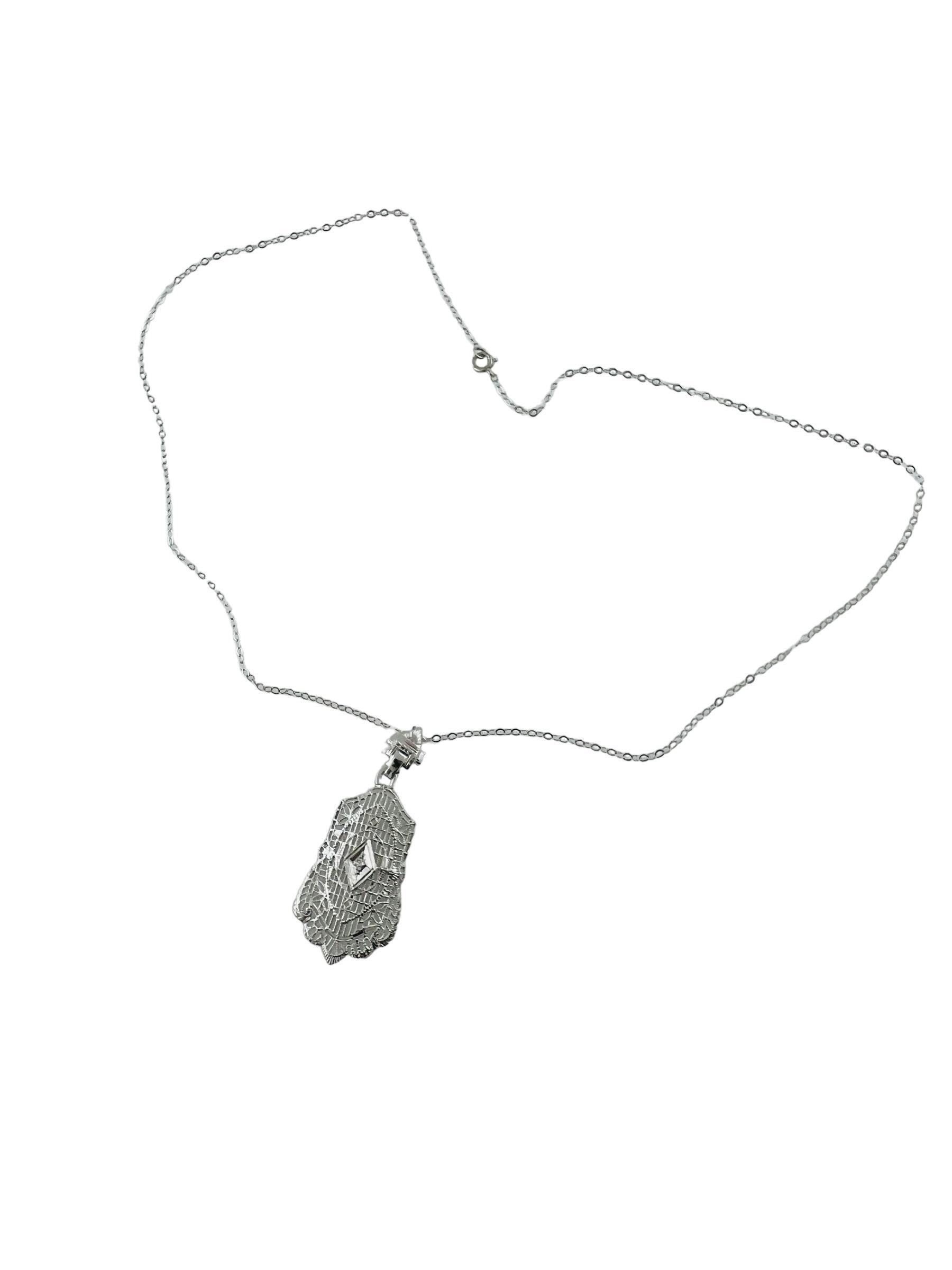 14K White Gold Diamond Filigree Pendant Necklace #16580 For Sale 1