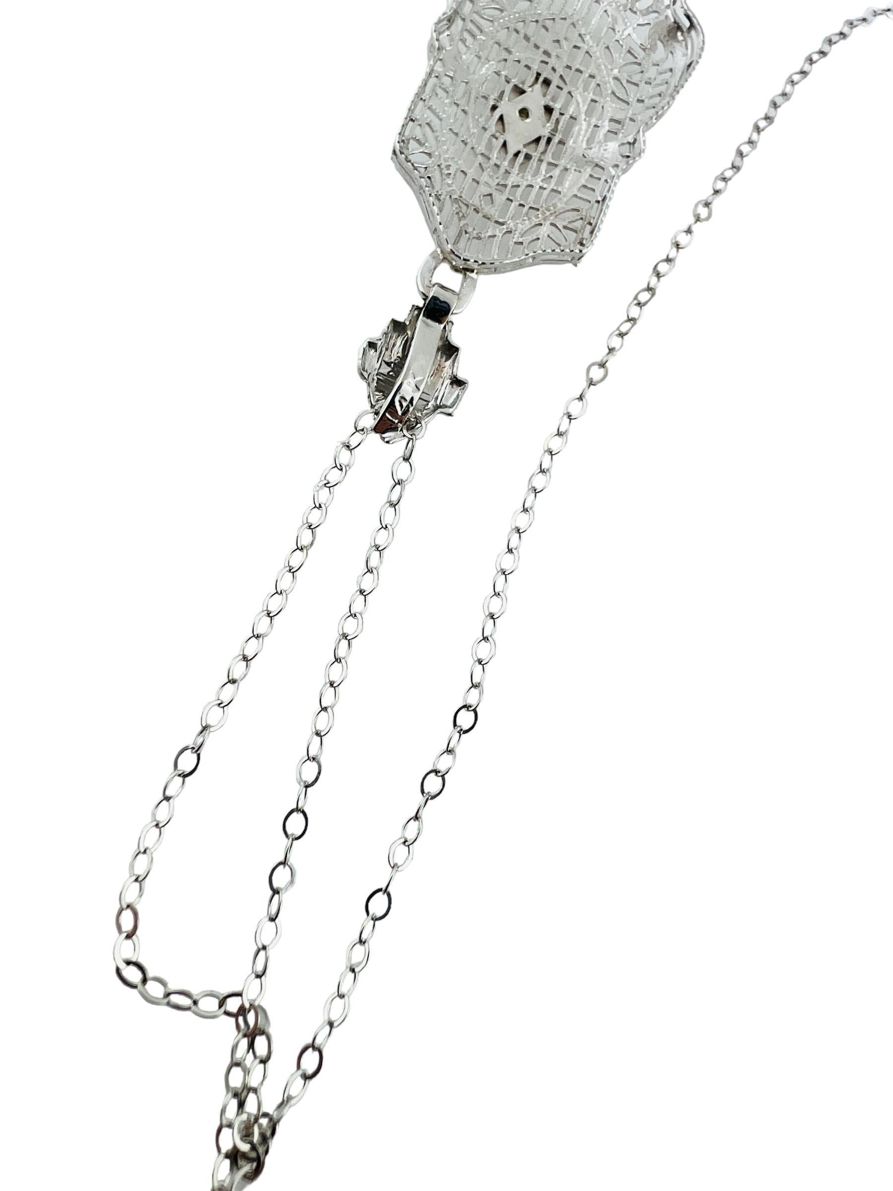 Collana con ciondolo in filigrana di diamanti in oro bianco 14K #16580 in vendita 2