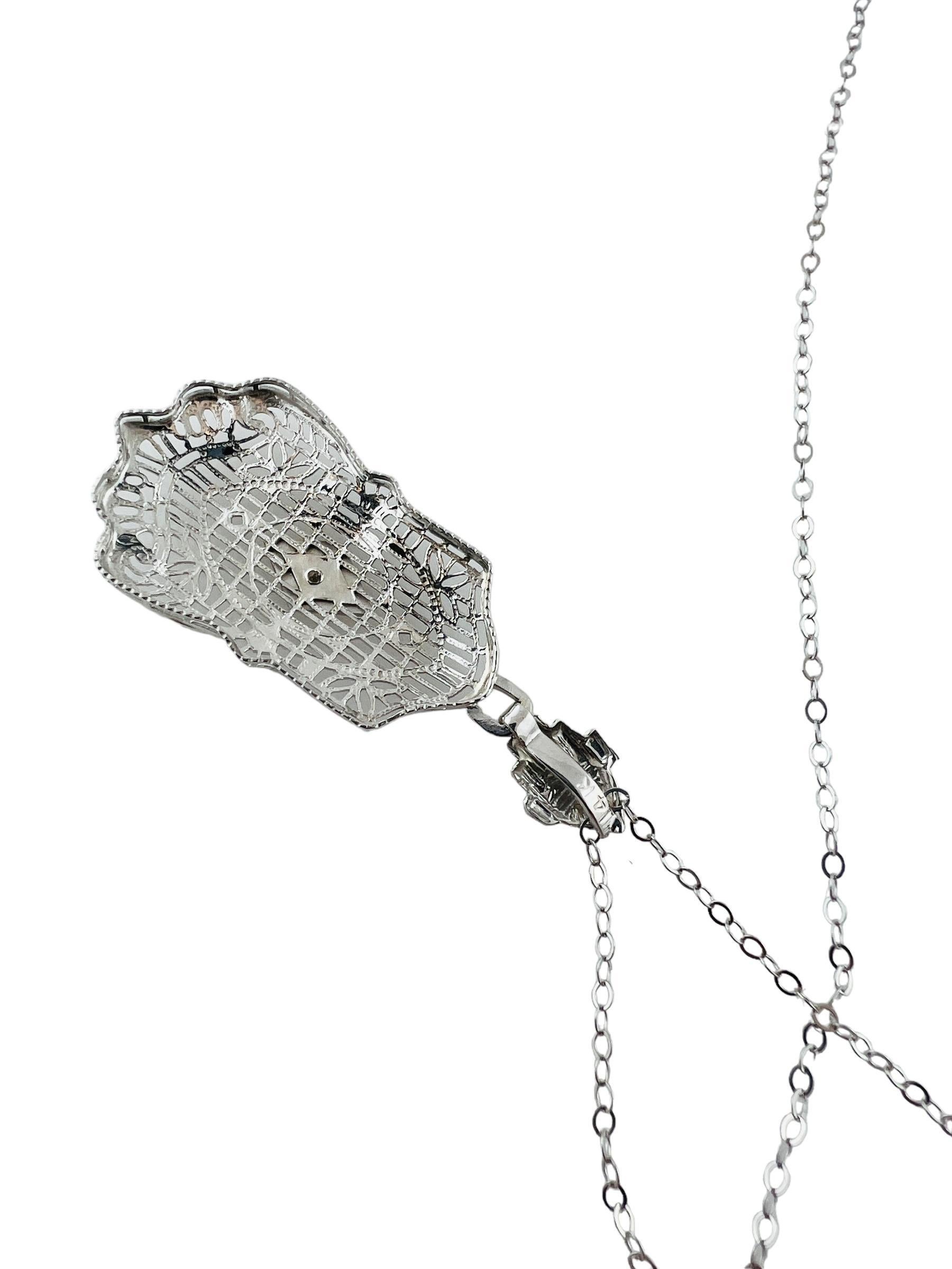 14K White Gold Diamond Filigree Pendant Necklace #16580 For Sale 3