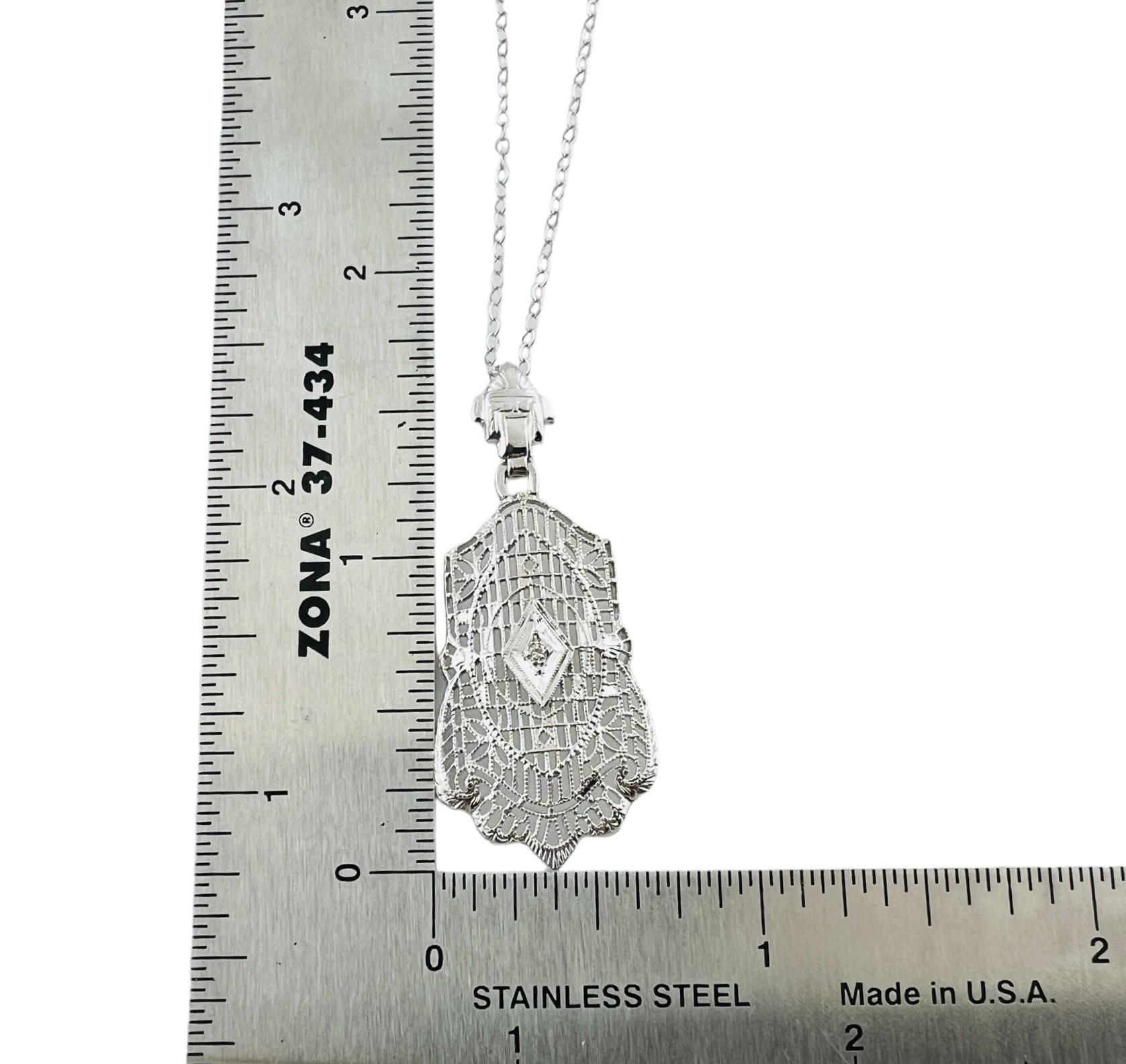 14K White Gold Diamond Filigree Pendant Necklace #16580 For Sale 4
