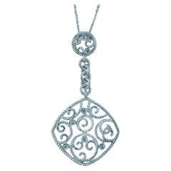 14k White Gold Diamond Filigree Pendant Necklace