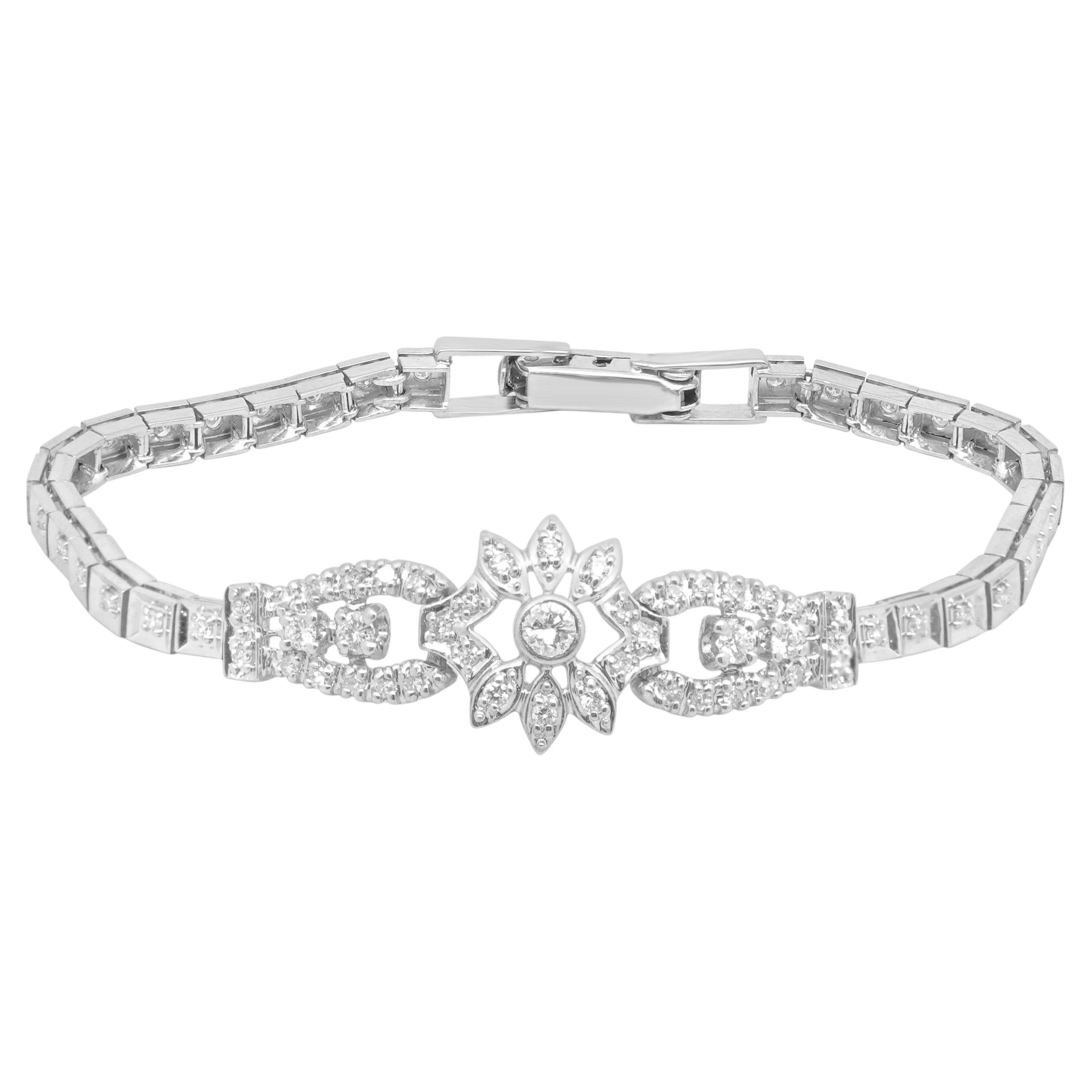 14K White Gold Diamond Floral Bracelet 6.75"