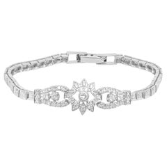 14K White Gold Diamond Floral Bracelet 6.75"