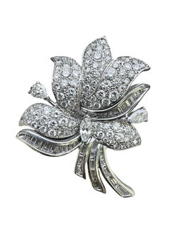 14K White Gold Diamond Floral Brooch