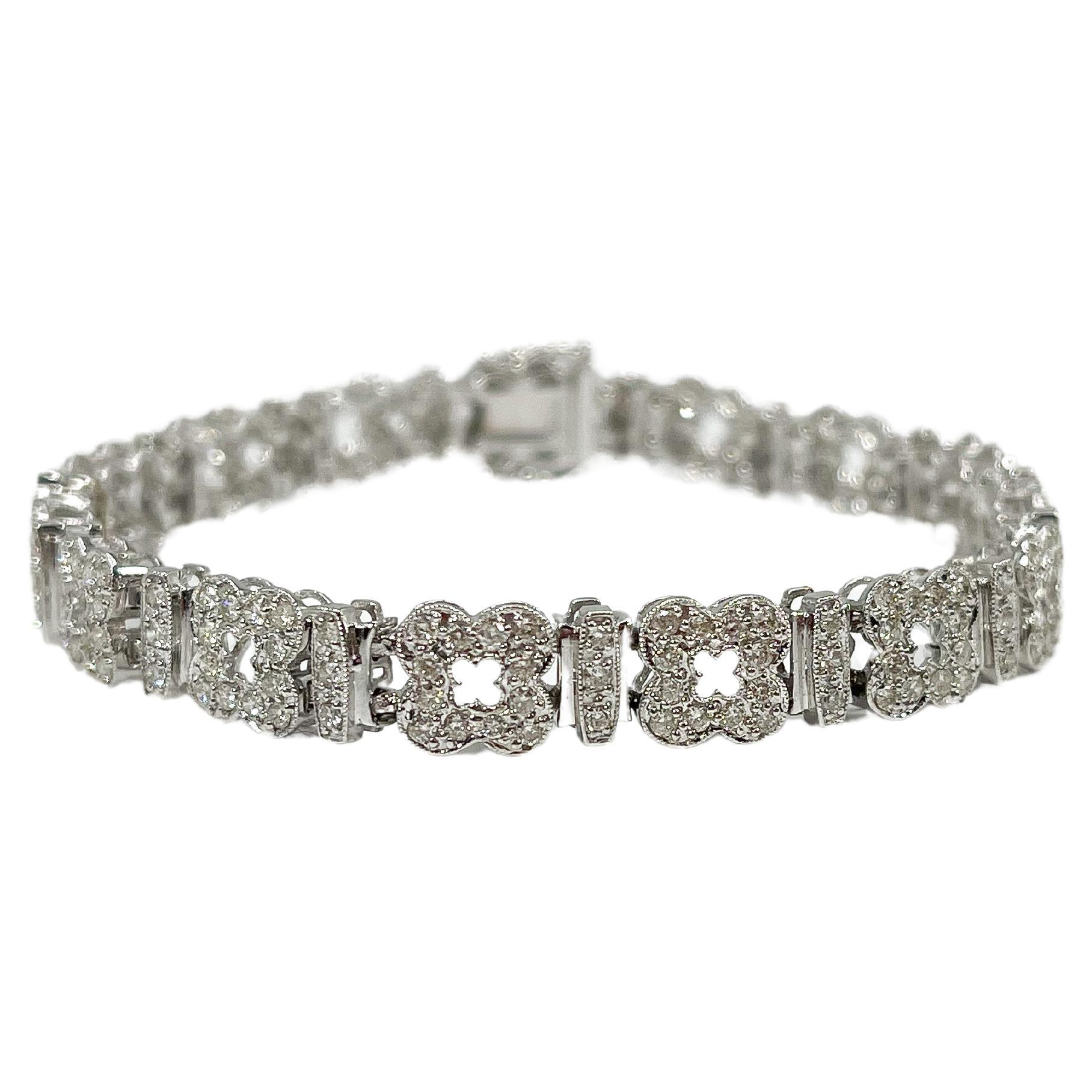 14K White Gold Diamond Flower Bracelet 2.50 CTW For Sale