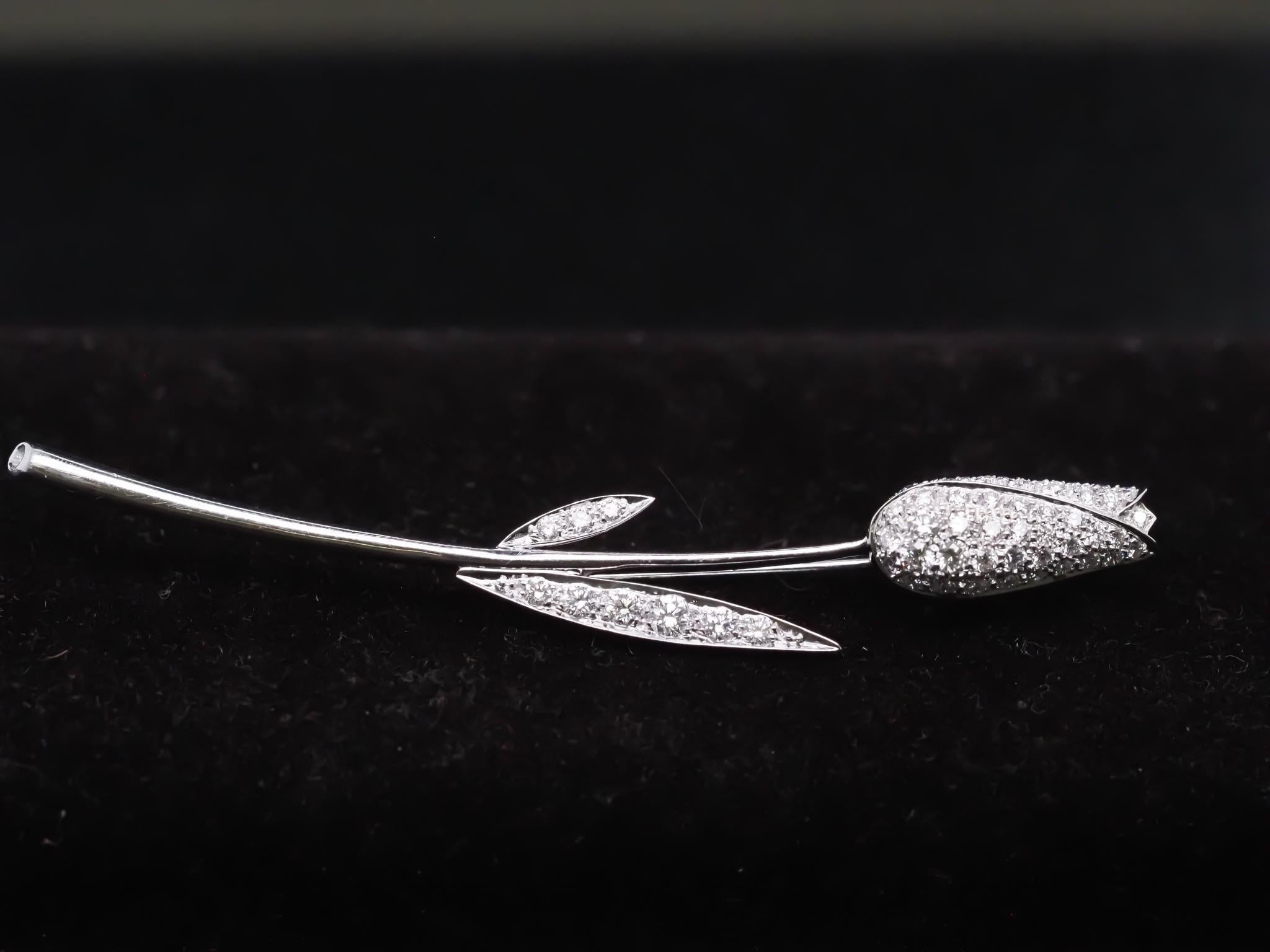 14K White Gold Diamond Flower Brooch Pin For Sale 5