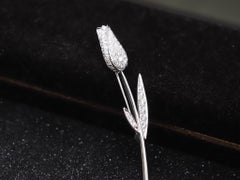 14K White Gold Diamond Flower Brooch Pin