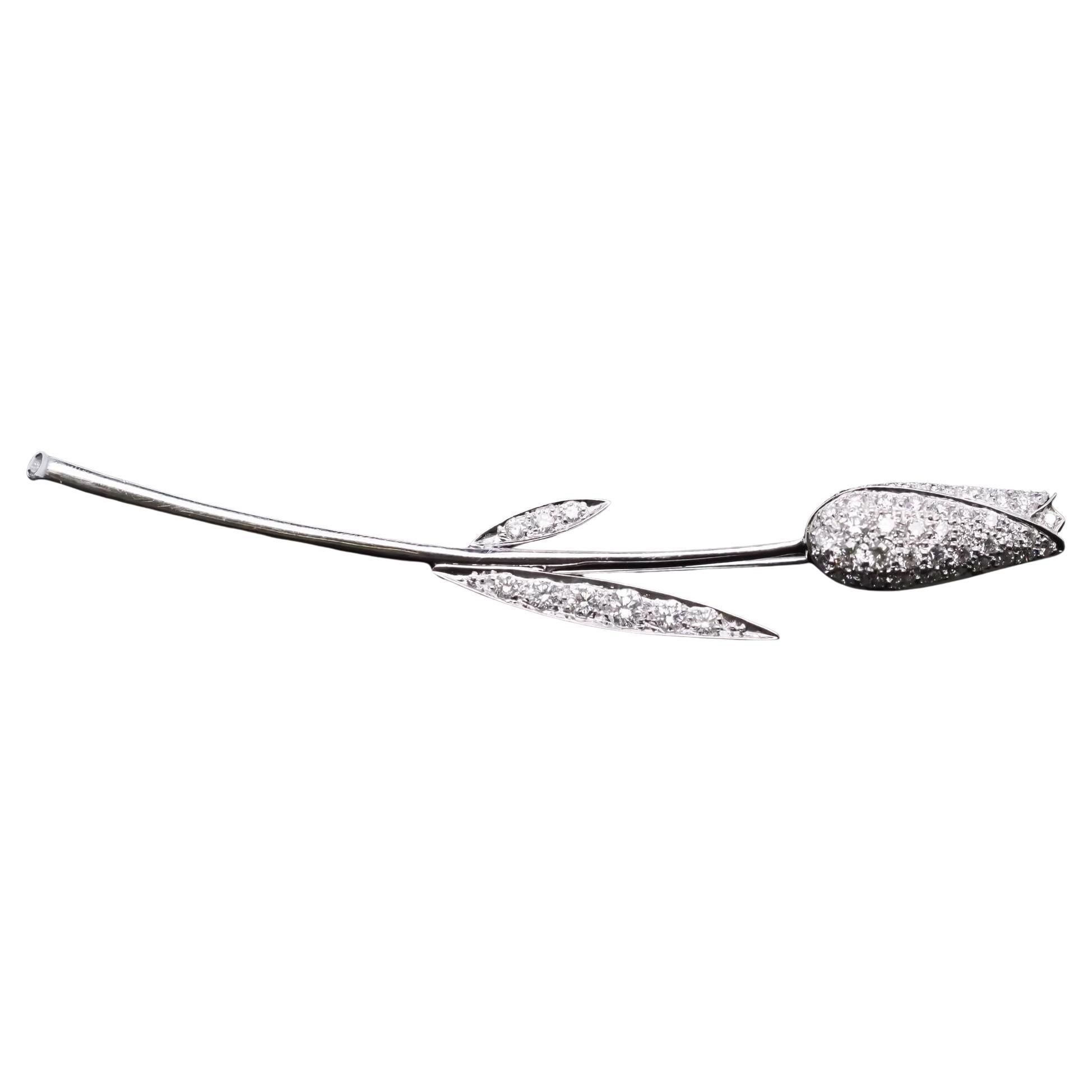 14K White Gold Diamond Flower Brooch Pin