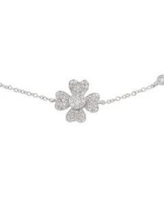 14K White Gold Diamond Flower Chain Bracelet