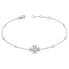 14K White Gold Diamond Flower Chain Bracelet