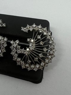 14K White Gold Diamond Flower Circle Leaver Back Earrings