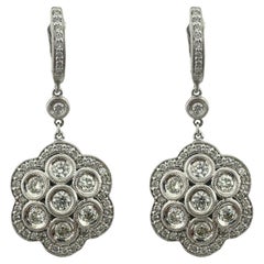 14K White Gold Diamond Flower Earrings