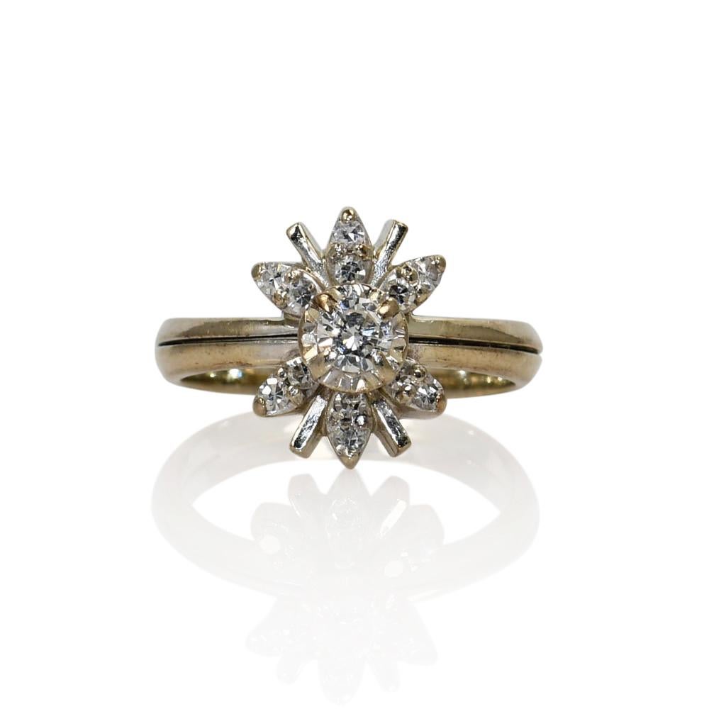 14K Weißgold Diamant Blume Verlobungsring 4,9g
