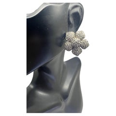 14k White Gold Diamond Flower Pavee French Back Post Earrings
