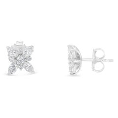 14K White Gold Diamond Flower Stud Earring