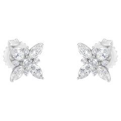 14K Weißgold Diamant-Blumen-Ohrstecker-Ohrstecker