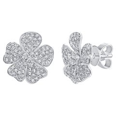 14K White Gold Diamond Flower Stud Earrings for Her