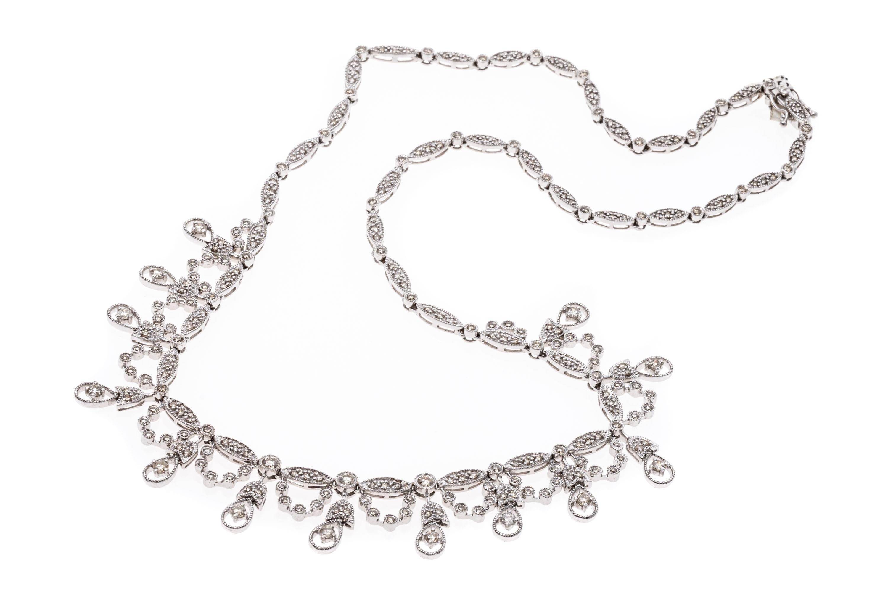 14k White Gold Diamond Fringed Necklace For Sale 3