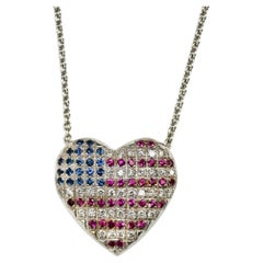 Collana con ciondolo a cuore in oro bianco 14K con diamanti e pietre preziose 14,6g