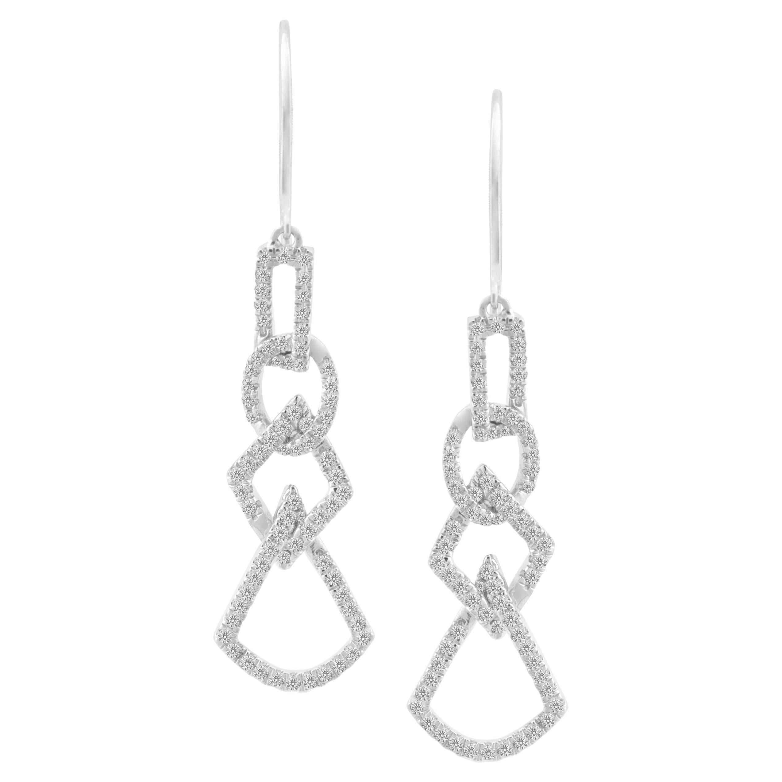 14K White Gold Diamond Geo Drop Earrings For Sale