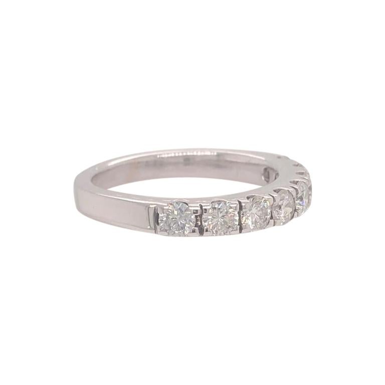 Half Way 14K White Gold Fishtail Setting 8 Natural Diamond Wedding Band Ring  For Sale