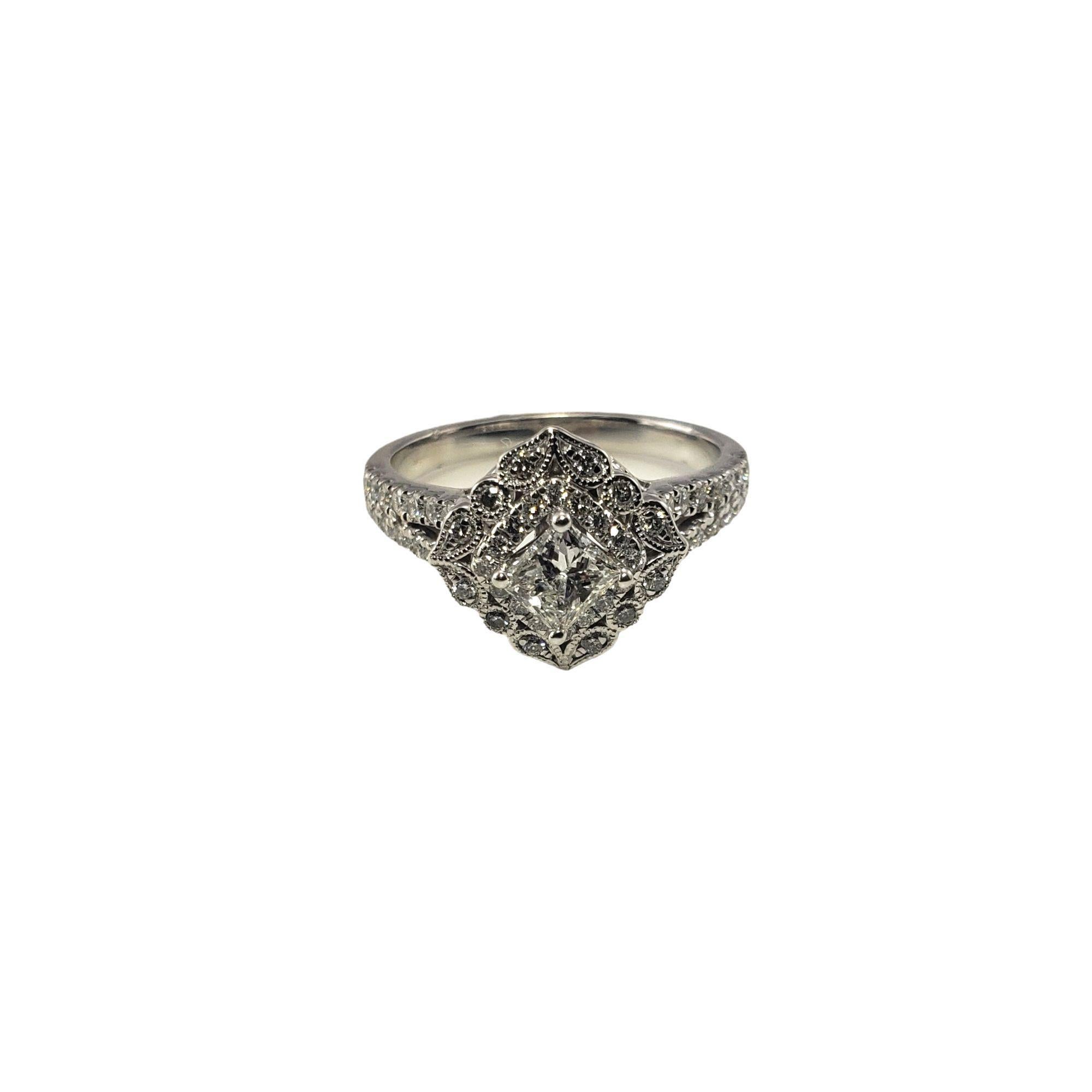 Princess Cut 14K white Gold Diamond Halo Engagement Ring Size 7.75 #15065