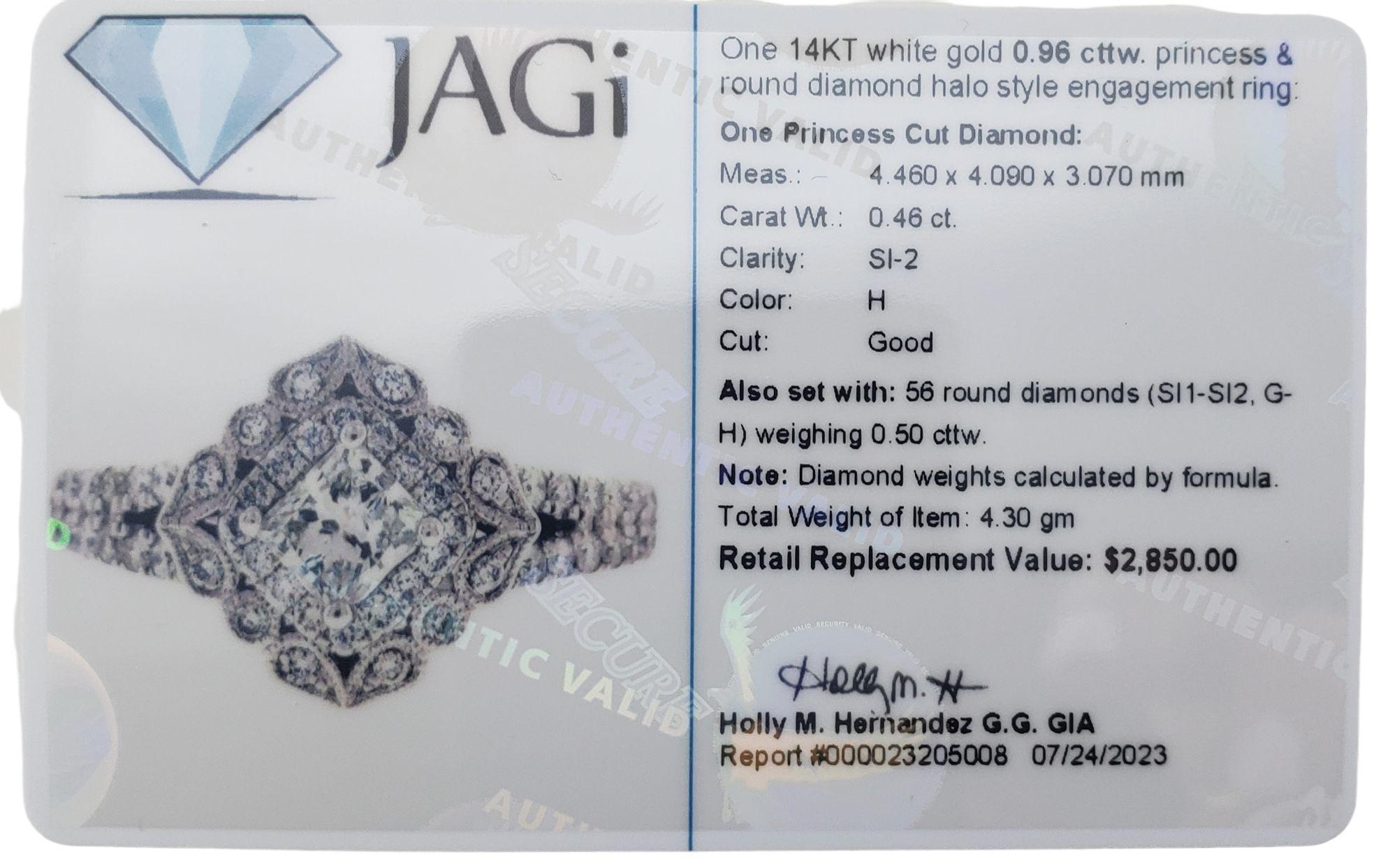 14K white Gold Diamond Halo Engagement Ring Size 7.75 #15065 For Sale 4