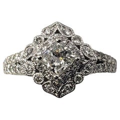 Vintage 14K white Gold Diamond Halo Engagement Ring Size 7.75 #15065