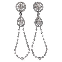 14K White Gold Diamond Halo Forming Circle Hang Drop Earrings