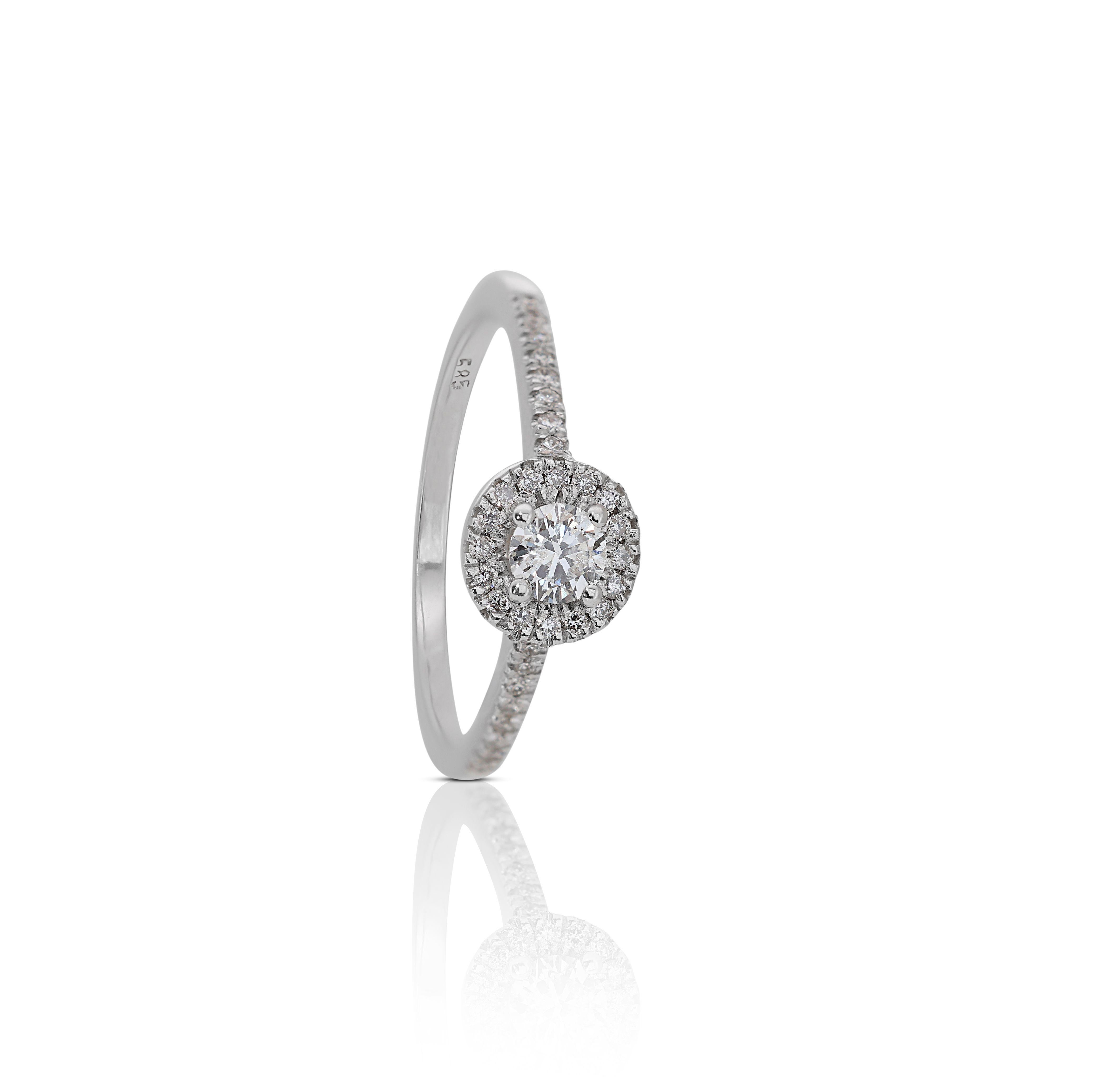 Women's 14K White Gold Diamond Halo Pave Ring For Sale