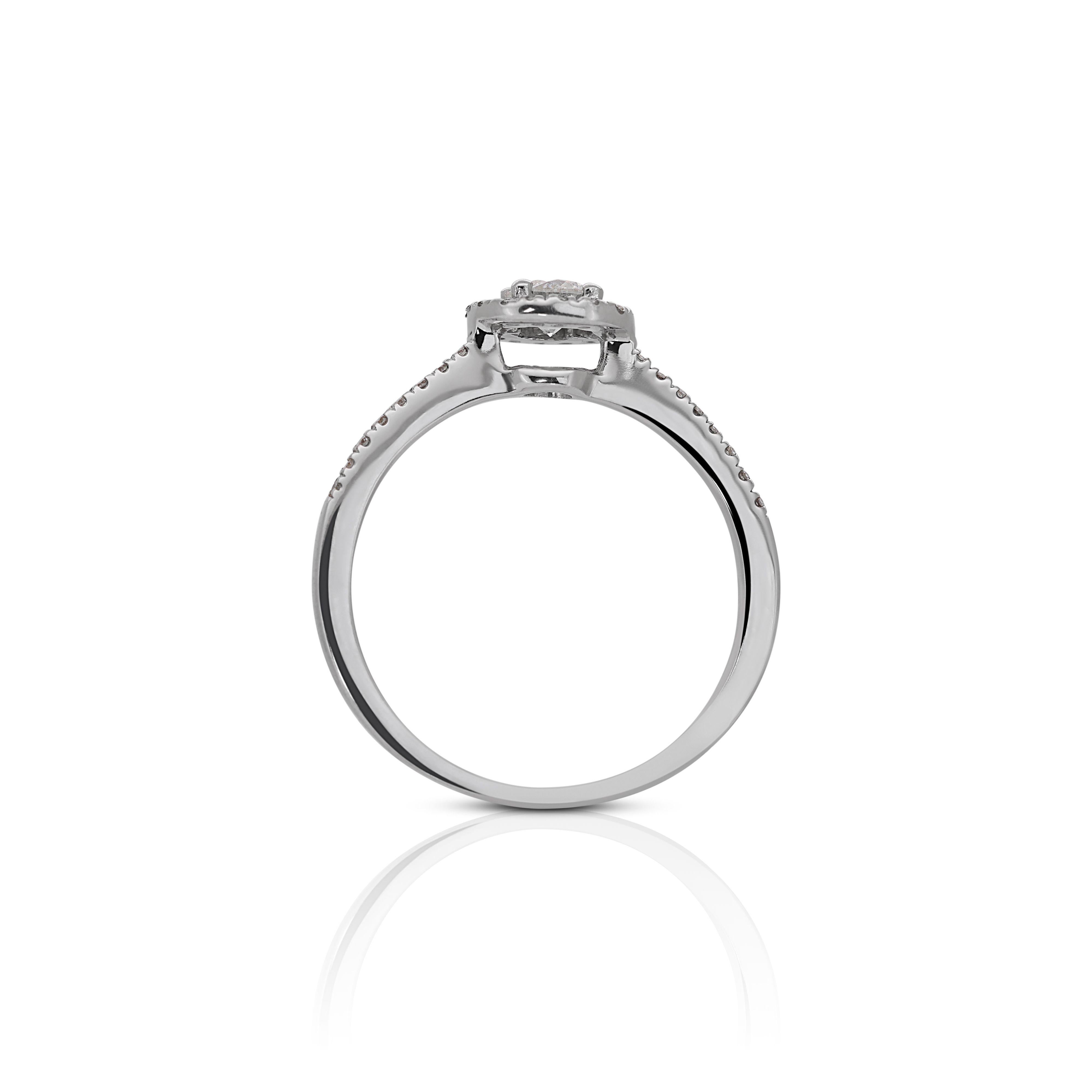 14K White Gold Diamond Halo Pave Ring For Sale 1