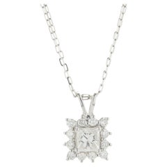 14k White Gold Diamond Halo Pendant Necklace