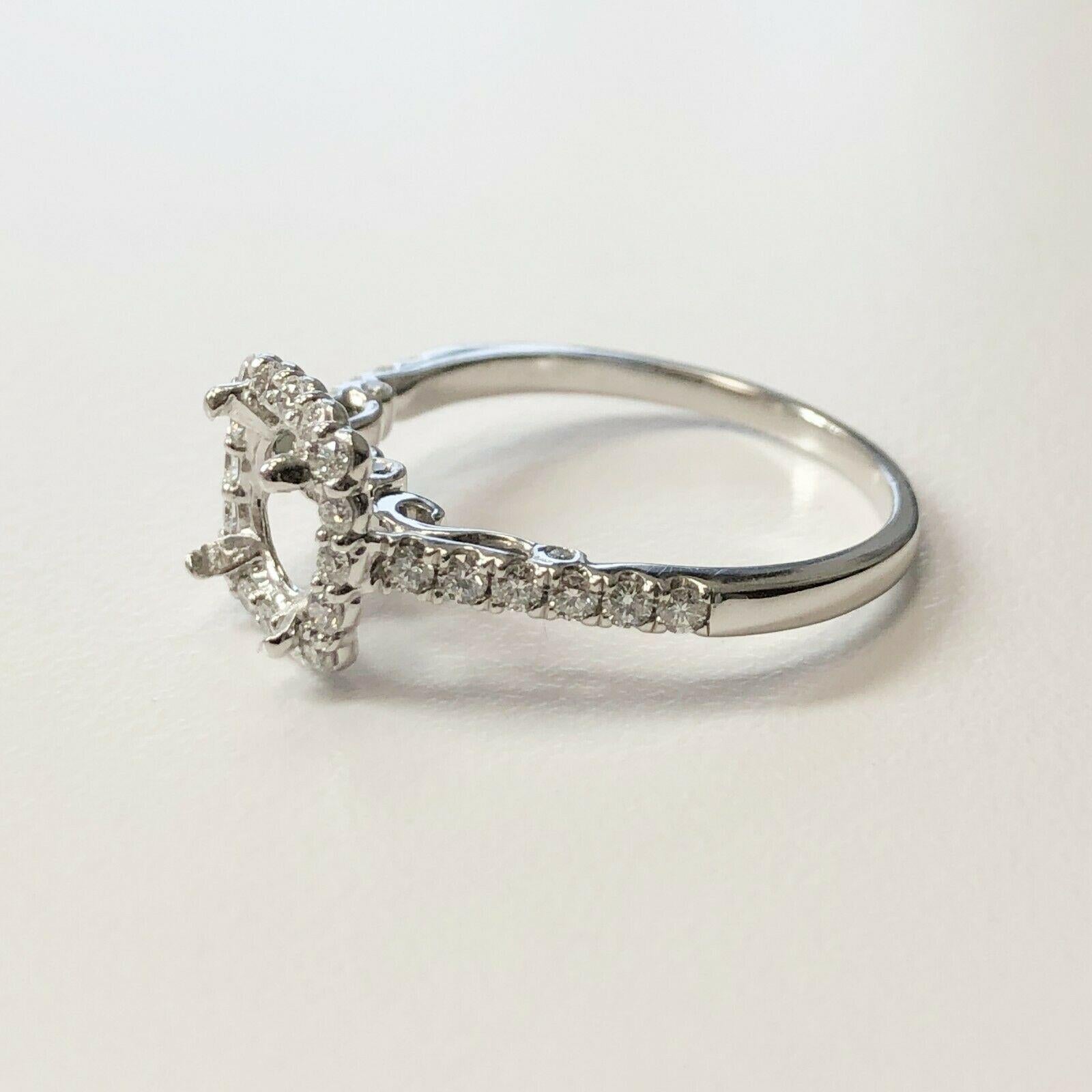 Contemporary 14 Karat White Gold Diamond Halo Ring That Can Fit a 1.50 Carat For Sale