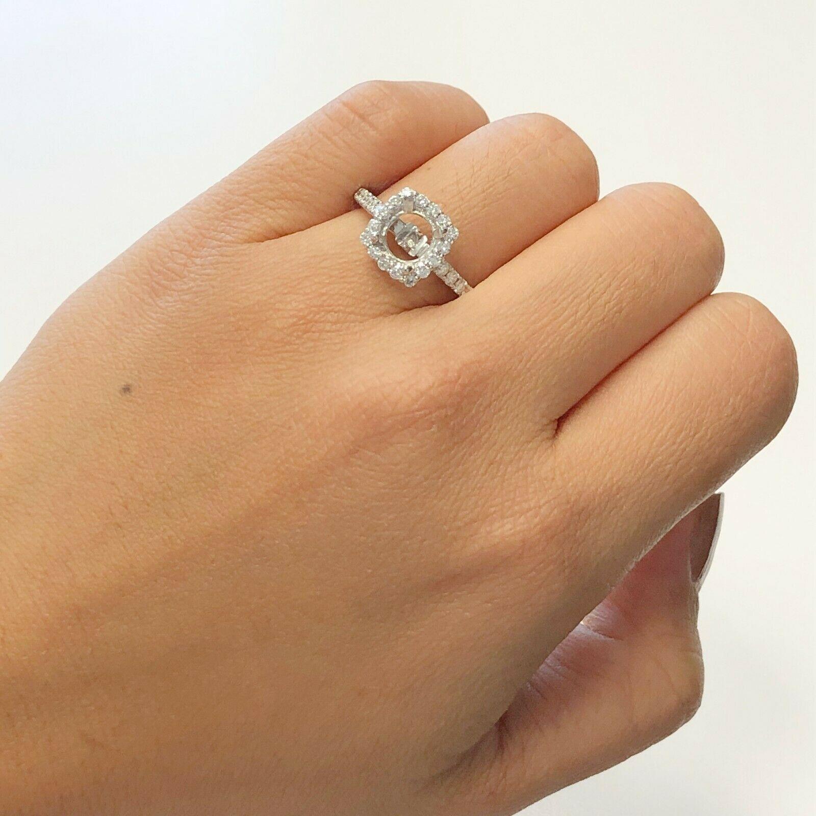 14 Karat White Gold Diamond Halo Ring That Can Fit a 1.50 Carat In Excellent Condition For Sale In Los Angeles, CA