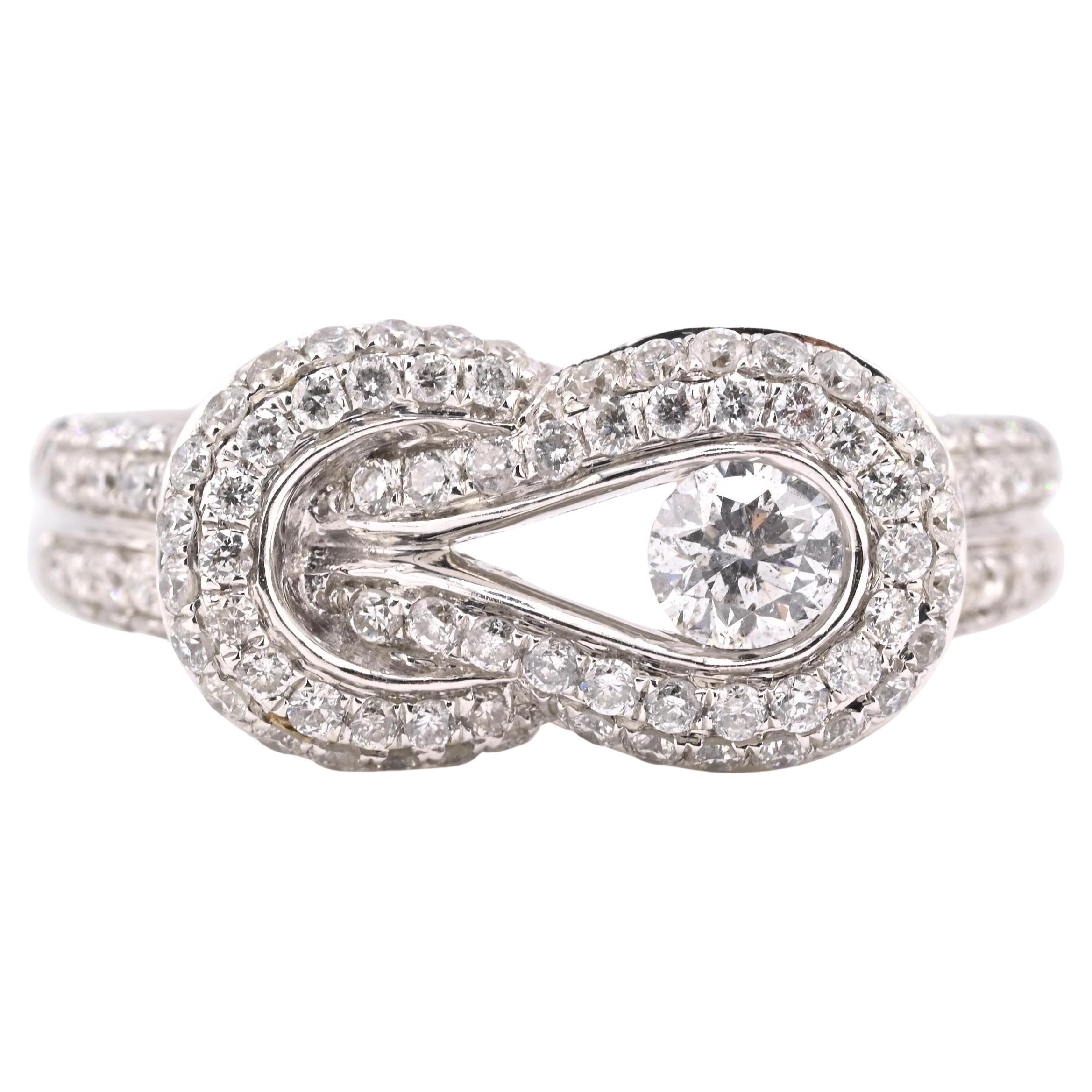 Anello con diamante aureolato in oro bianco 14K con diamante centrale da 0,25 carati ZEI Taglia 6,75 in vendita