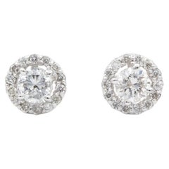 14k White Gold Diamond Halo Stud Earrings 0.54ctw H-I/SI1-SI2 Round Brilliant