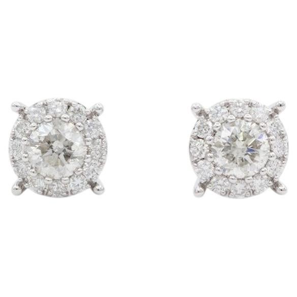 14K White Gold & Diamond Halo Stud Earrings 1.60ctw