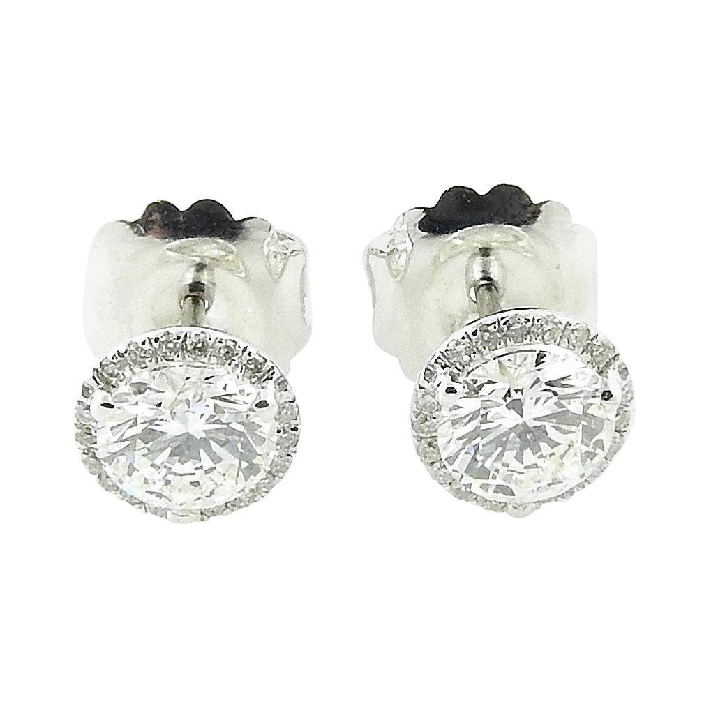 14k White Gold Diamond Halo Stud Earrings 2.10 Tcw