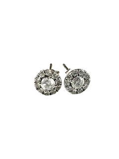 14K White Gold Diamond Halo Stud Earrings #24600