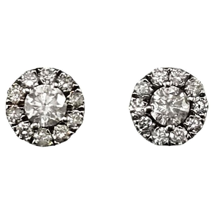14K White Gold Diamond Halo Stud Earrings #24600 For Sale