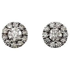 14K White Gold Diamond Halo Stud Earrings #24600