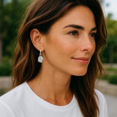 14K White Gold Diamond Hamsa Hand Lever Back Earrings, 0.30 Carats