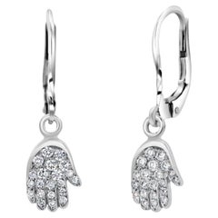 Orecchini con diamante in oro bianco 14K Hamsa Lever Back Simbolica protezione senza tempo