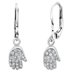 Orecchini con diamante in oro bianco 14K Hamsa Lever Back Simbolica protezione senza tempo