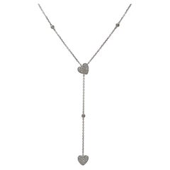 14K Weißgold Diamant Herz- und Diamant-Halskette mit Station-Tropfen .28 CTW 