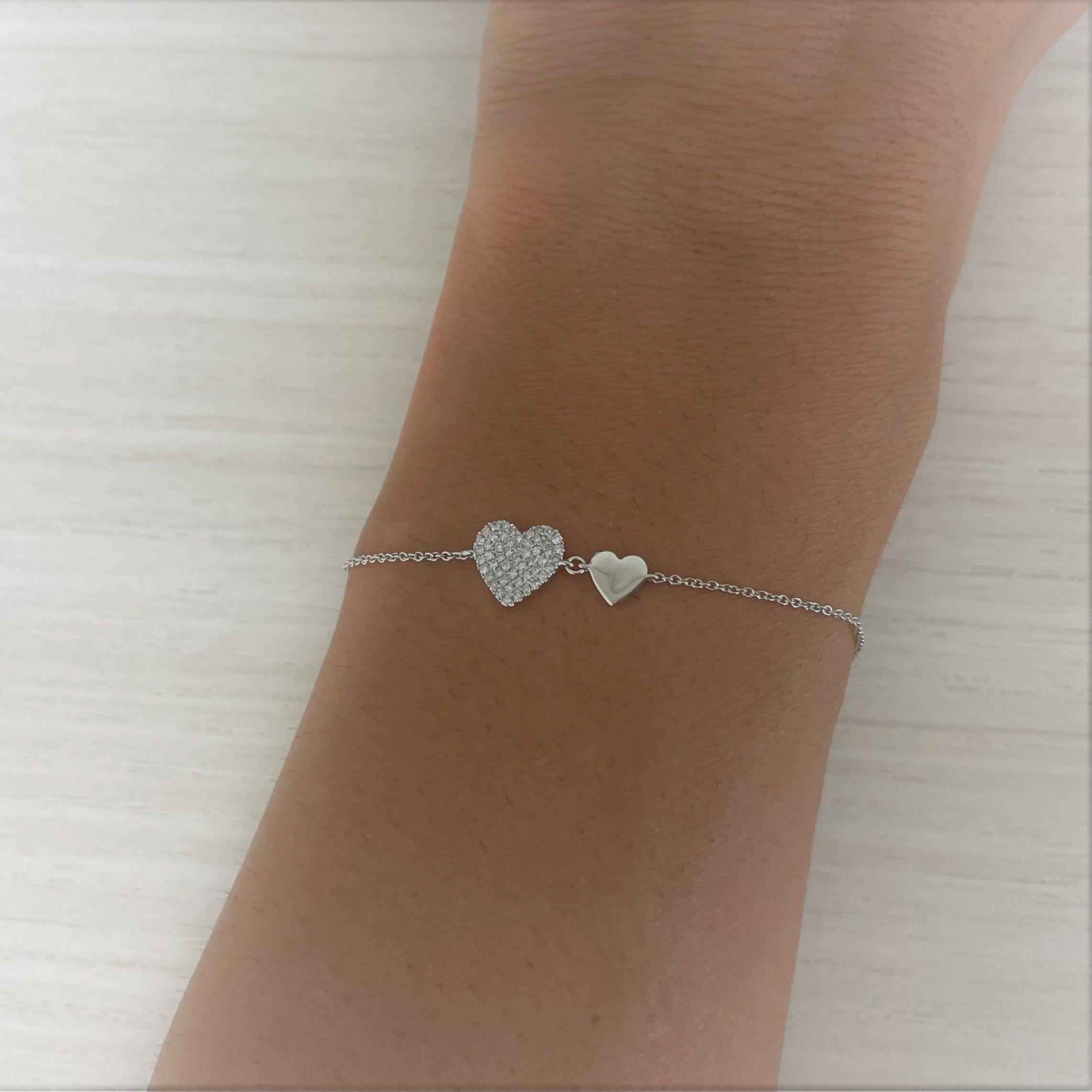 Baguette Cut 14K White Gold Diamond Heart Chain Bracelet for Her For Sale