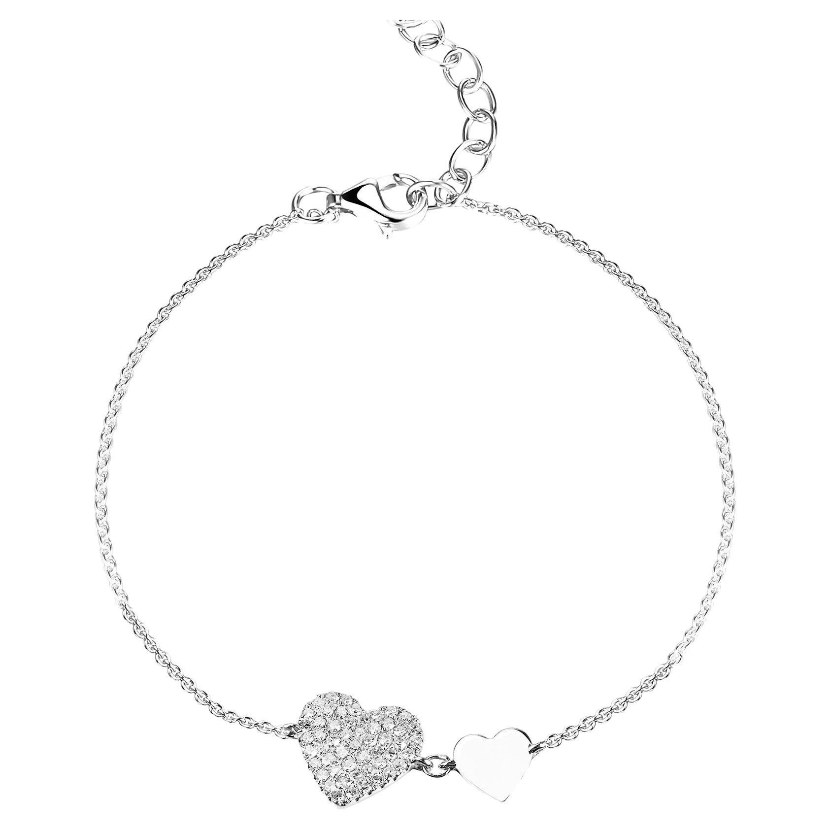 14K White Gold Diamond Heart Chain Bracelet for Her For Sale